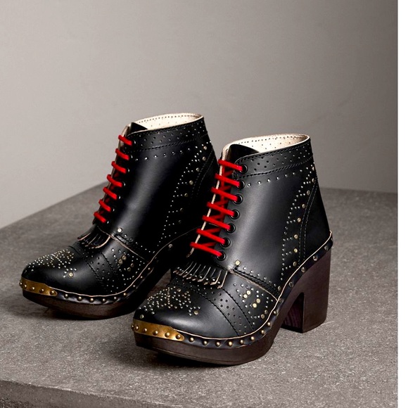 Burberry Shoes - Burberry Block Heel Riveted Clog Boots